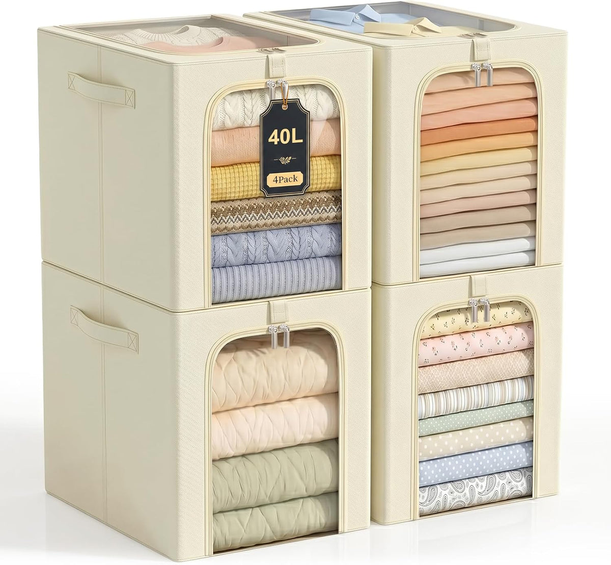 Baby Clothes Storage Bins with Metal Frame 27L 6-Pack Grey