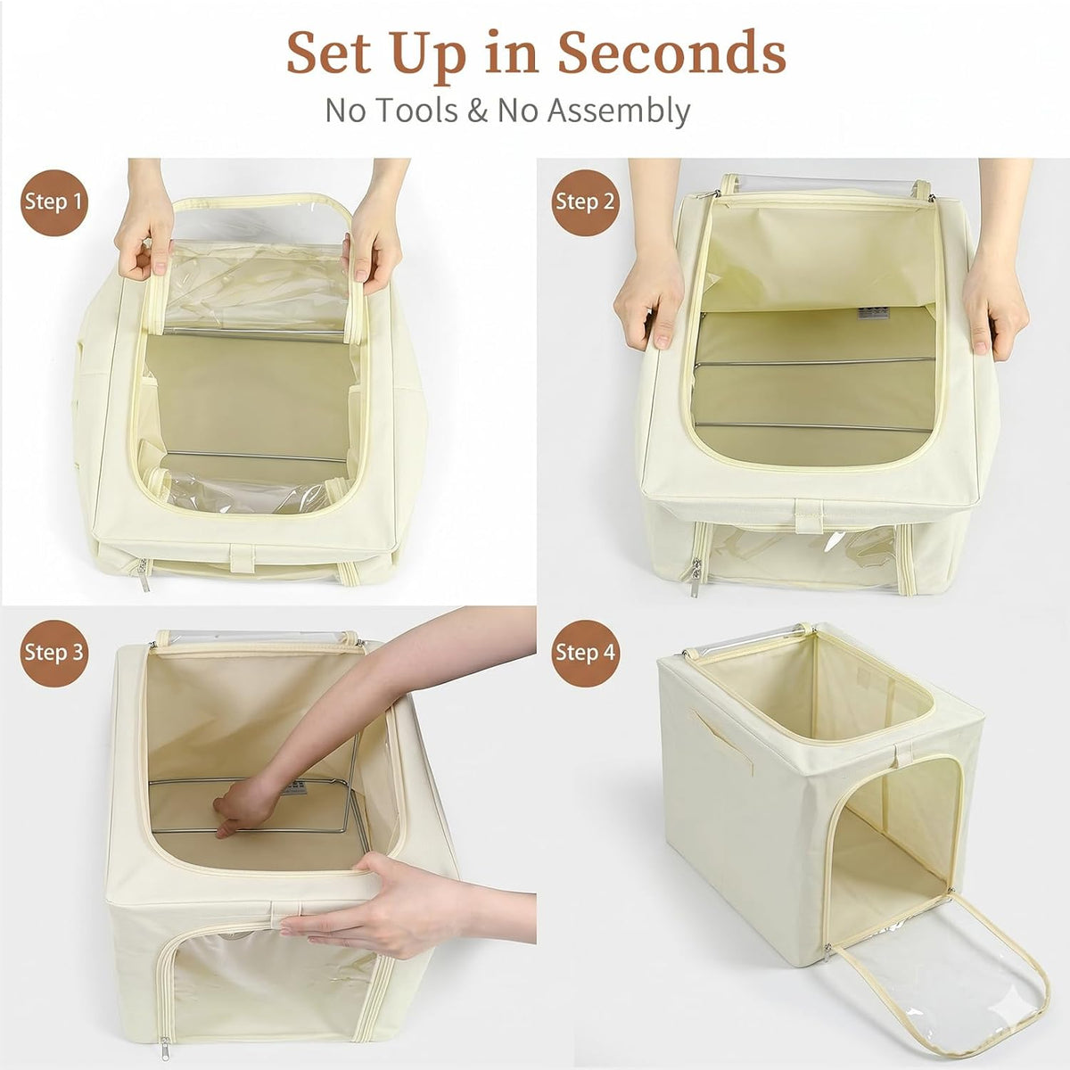 Baby Clothes Storage Bins with Metal Frame 27L 6-Pack Grey