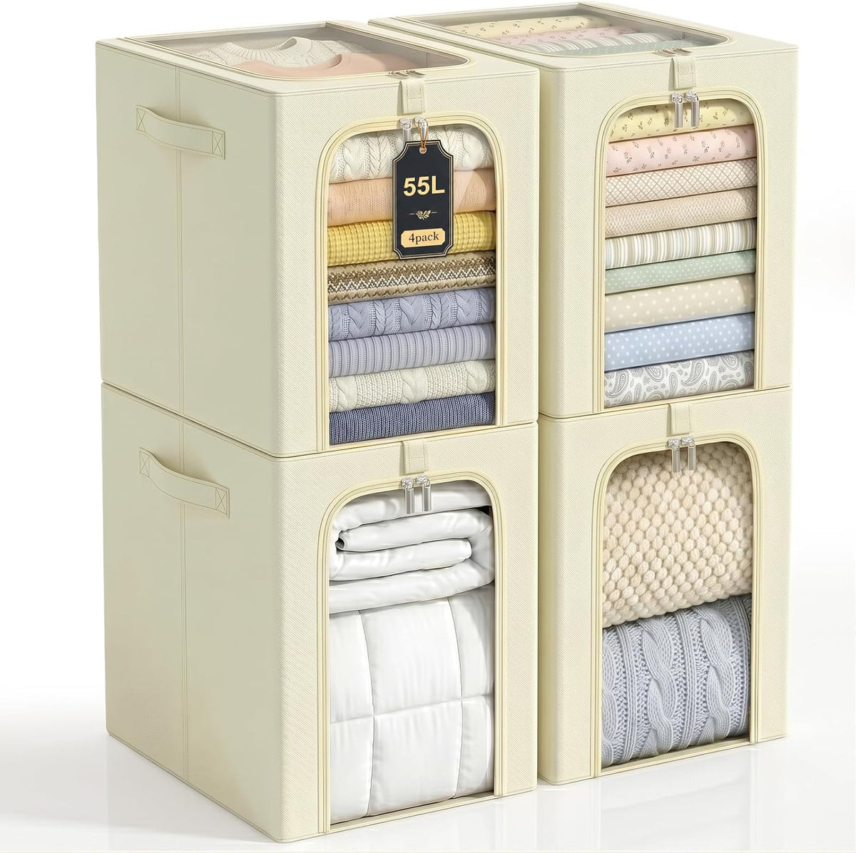 Baby Clothes Storage Bins with Metal Frame 27L 6-Pack Grey
