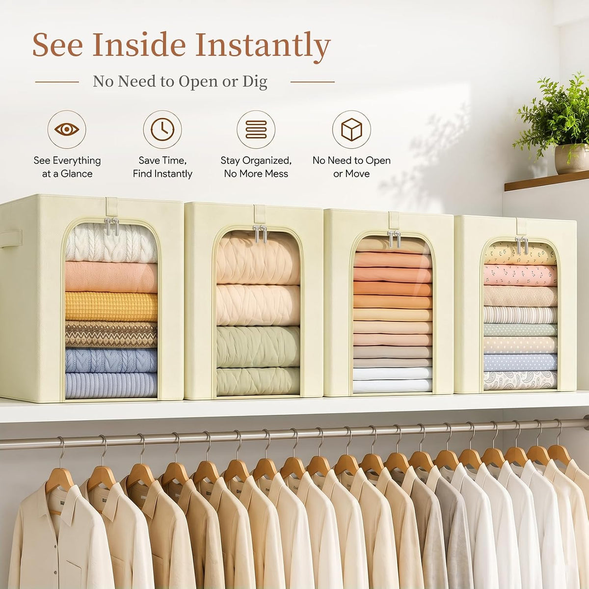 Baby Clothes Storage Bins with Metal Frame 27L 6-Pack Grey