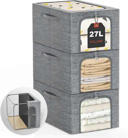 Baby Clothes Storage Bins with Metal Frame 27L 6-Pack Grey