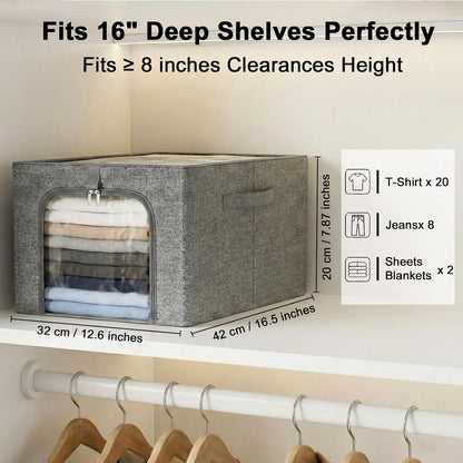 Baby Clothes Storage Bins with Metal Frame 27L 6-Pack Grey