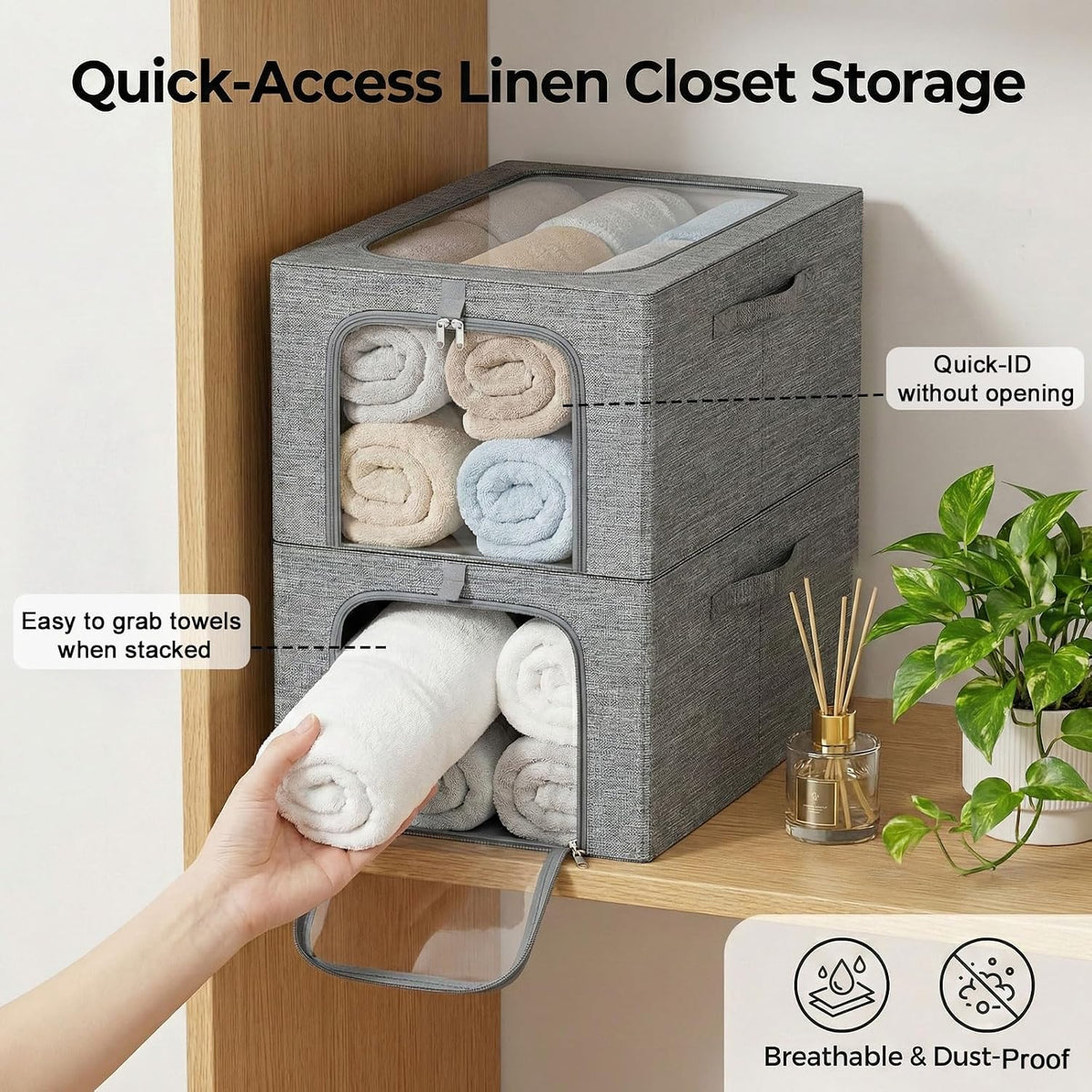 Baby Clothes Storage Bins with Metal Frame 27L 6-Pack Grey