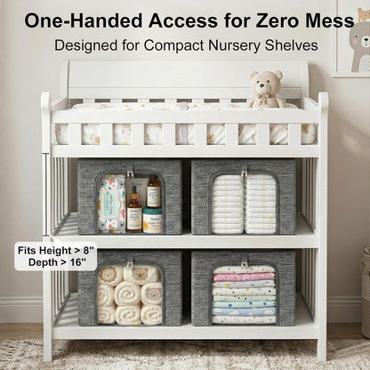 Baby Clothes Storage Bins with Metal Frame 27L 6-Pack Grey