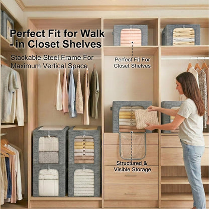 Baby Clothes Storage Bins with Metal Frame 27L 6-Pack Grey