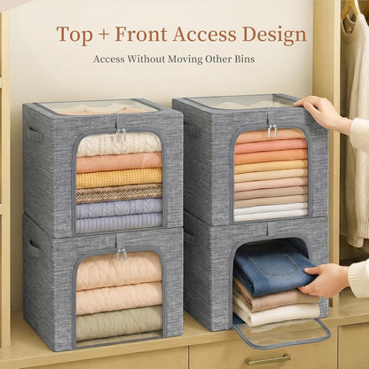 Baby Clothes Storage Bins with Metal Frame 27L 6-Pack Grey