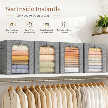 Baby Clothes Storage Bins with Metal Frame 27L 6-Pack Grey