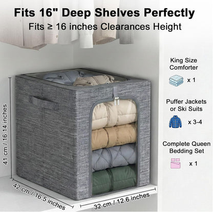 Baby Clothes Storage Bins with Metal Frame 27L 6-Pack Grey