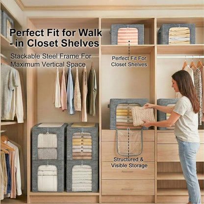 Baby Clothes Storage Bins with Metal Frame 27L 6-Pack Grey