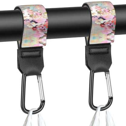 Stroller Straps, Mommy Hooks Diaper Bags, Universal Shopping cart, Wallet, Backpack - 2 Packs (White Flowers + Black Flowers)