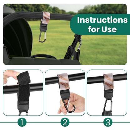 Stroller Straps, Mommy Hooks Diaper Bags, Universal Shopping cart, Wallet, Backpack - 2 Packs (White Flowers + Black Flowers)