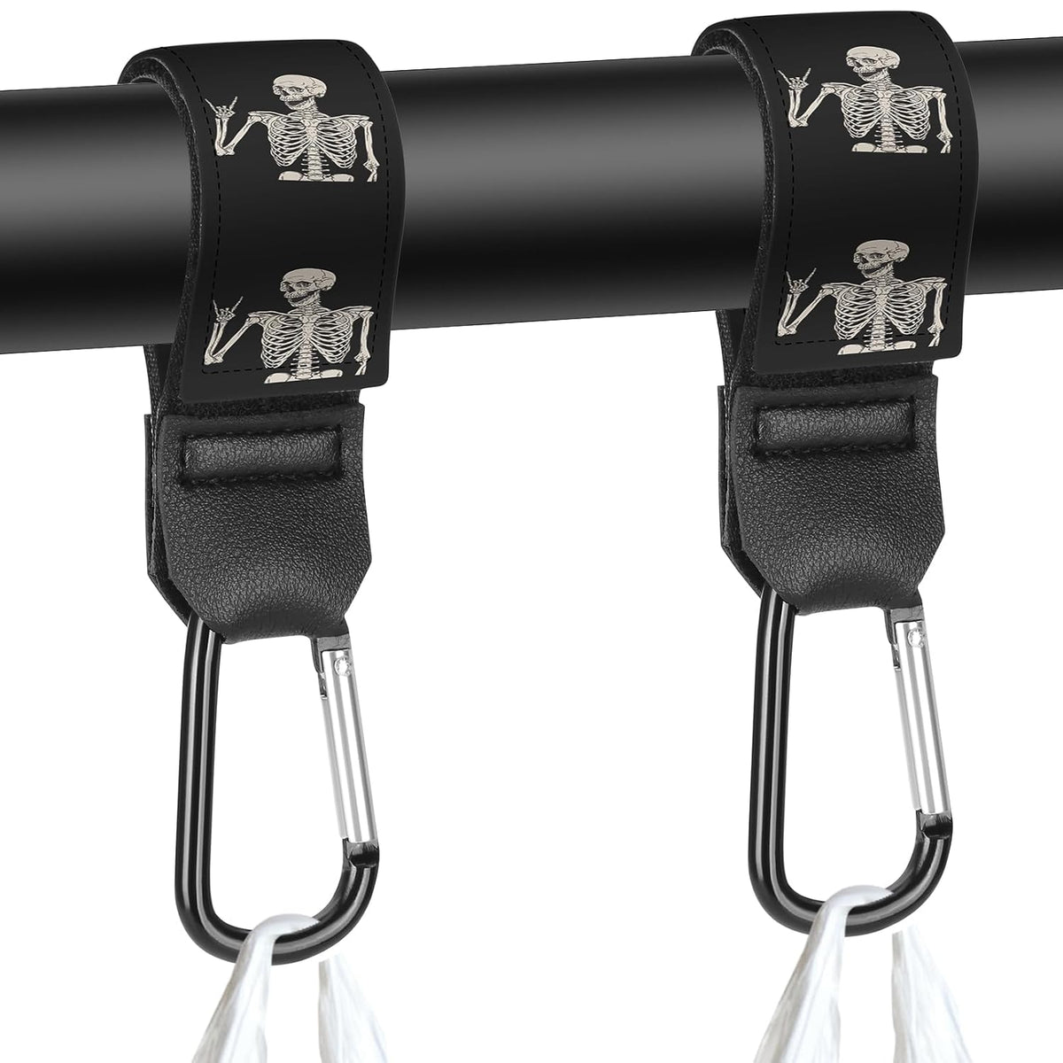 Stroller Straps, Mommy Hooks Diaper Bags, Universal Shopping cart, Wallet, Backpack - 2 Packs (White Flowers + Black Flowers)