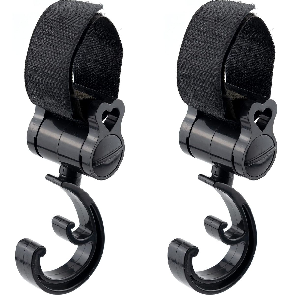 2 Pack Stroller Hooks 360 Degree Rotatable Baby Stroller Hanging Clips Hook for Mommy Stroller Multipurpose Hooks Stroller Clip Straps for Hanging Diaper Bags Grocery Shopping Bags (Black)