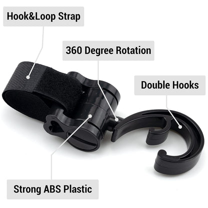 2 Pack Stroller Hooks 360 Degree Rotatable Baby Stroller Hanging Clips Hook for Mommy Stroller Multipurpose Hooks Stroller Clip Straps for Hanging Diaper Bags Grocery Shopping Bags (Black)