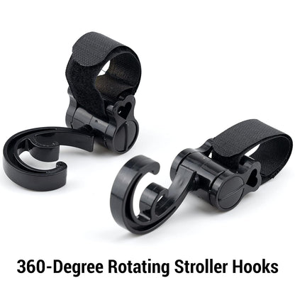 2 Pack Stroller Hooks 360 Degree Rotatable Baby Stroller Hanging Clips Hook for Mommy Stroller Multipurpose Hooks Stroller Clip Straps for Hanging Diaper Bags Grocery Shopping Bags (Black)