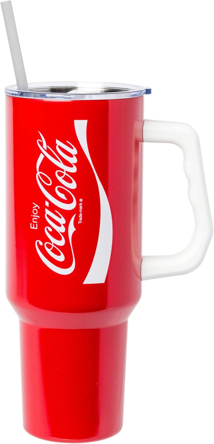 Coca-Cola Diet Coke Vertical, Stainless Steel Tumbler, 40oz | Ribbon, Includes Handle, Double Walled, Straw, Fits in Cup Holder, 1.18 Liters