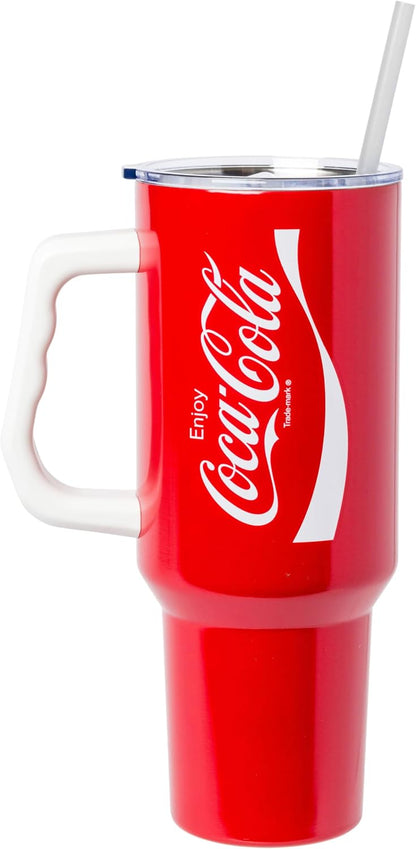 Coca-Cola Diet Coke Vertical, Stainless Steel Tumbler, 40oz | Ribbon, Includes Handle, Double Walled, Straw, Fits in Cup Holder, 1.18 Liters