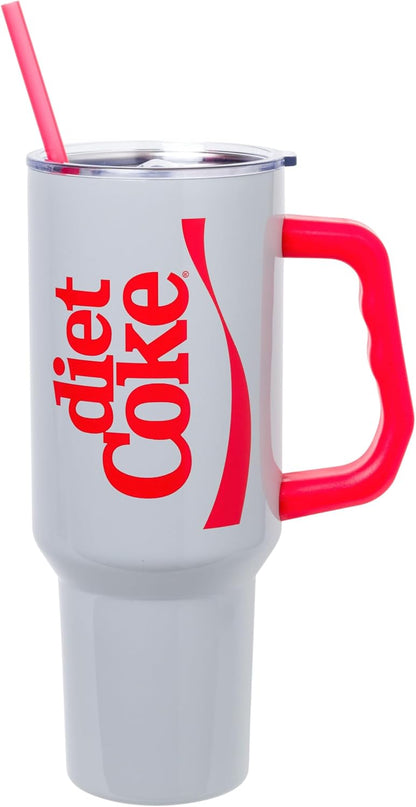 Coca-Cola Diet Coke Vertical, Stainless Steel Tumbler, 40oz | Ribbon, Includes Handle, Double Walled, Straw, Fits in Cup Holder, 1.18 Liters