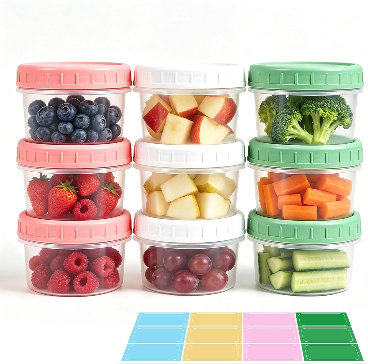 9 Pack 5.4 oz Food Storage Containers with Twist Lids, BPA-Free Plastic Portion Cups with Labels, Reusable Snack Containers for Sauces, Dips, Meal Prep, Microwave Dishwasher Freezer Safe