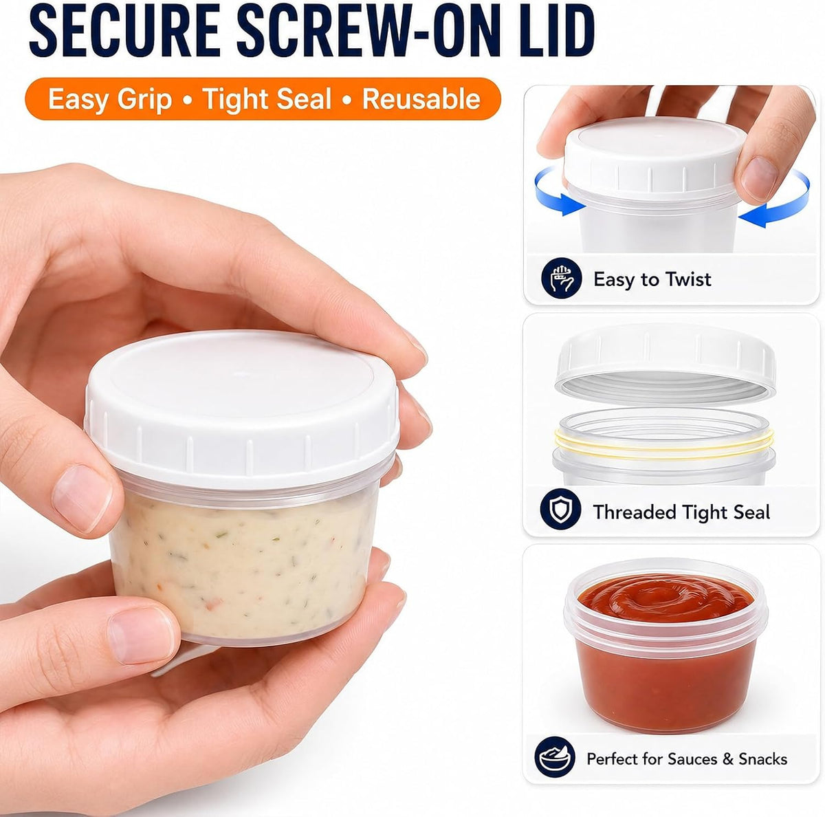 9 Pack 5.4 oz Food Storage Containers with Twist Lids, BPA-Free Plastic Portion Cups with Labels, Reusable Snack Containers for Sauces, Dips, Meal Prep, Microwave Dishwasher Freezer Safe