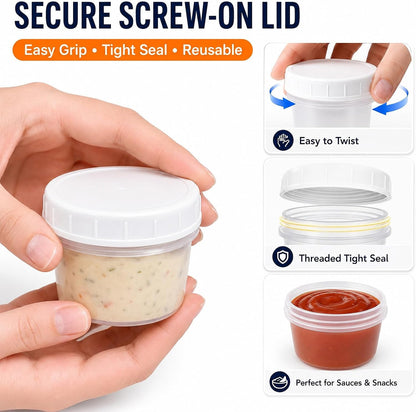 9 Pack 5.4 oz Food Storage Containers with Twist Lids, BPA-Free Plastic Portion Cups with Labels, Reusable Snack Containers for Sauces, Dips, Meal Prep, Microwave Dishwasher Freezer Safe