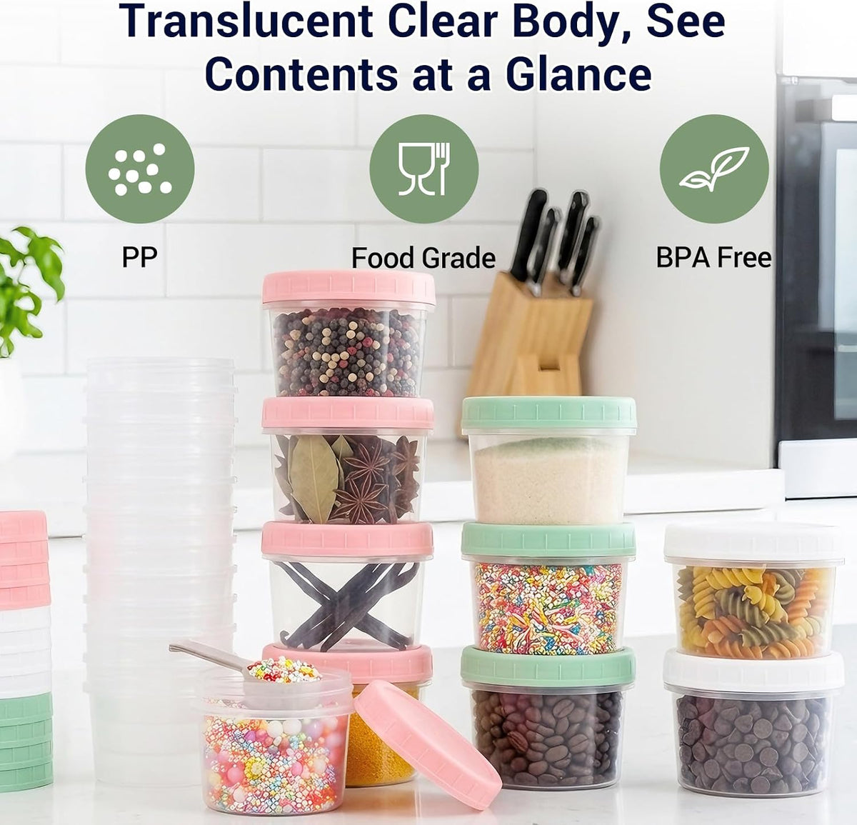 9 Pack 5.4 oz Food Storage Containers with Twist Lids, BPA-Free Plastic Portion Cups with Labels, Reusable Snack Containers for Sauces, Dips, Meal Prep, Microwave Dishwasher Freezer Safe