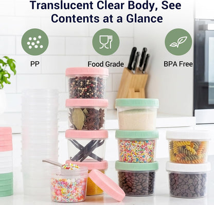 9 Pack 5.4 oz Food Storage Containers with Twist Lids, BPA-Free Plastic Portion Cups with Labels, Reusable Snack Containers for Sauces, Dips, Meal Prep, Microwave Dishwasher Freezer Safe
