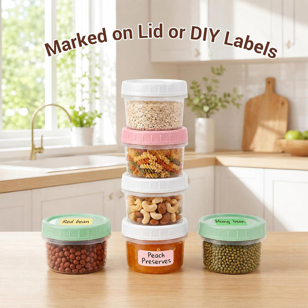 9 Pack 5.4 oz Food Storage Containers with Twist Lids, BPA-Free Plastic Portion Cups with Labels, Reusable Snack Containers for Sauces, Dips, Meal Prep, Microwave Dishwasher Freezer Safe