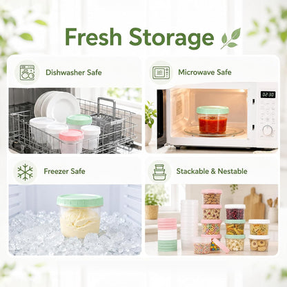 9 Pack 5.4 oz Food Storage Containers with Twist Lids, BPA-Free Plastic Portion Cups with Labels, Reusable Snack Containers for Sauces, Dips, Meal Prep, Microwave Dishwasher Freezer Safe