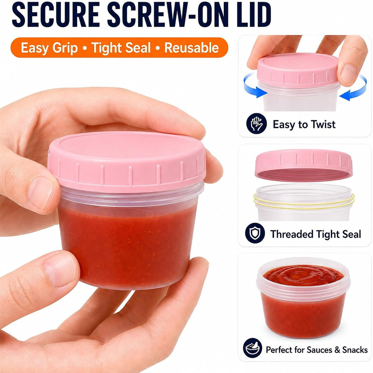 9 Pack 5.4 oz Food Storage Containers with Twist Lids, BPA-Free Plastic Portion Cups with Labels, Reusable Snack Containers for Sauces, Dips, Meal Prep, Microwave Dishwasher Freezer Safe