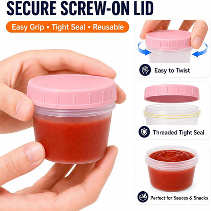 9 Pack 5.4 oz Food Storage Containers with Twist Lids, BPA-Free Plastic Portion Cups with Labels, Reusable Snack Containers for Sauces, Dips, Meal Prep, Microwave Dishwasher Freezer Safe