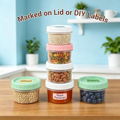 9 Pack 5.4 oz Food Storage Containers with Twist Lids, BPA-Free Plastic Portion Cups with Labels, Reusable Snack Containers for Sauces, Dips, Meal Prep, Microwave Dishwasher Freezer Safe
