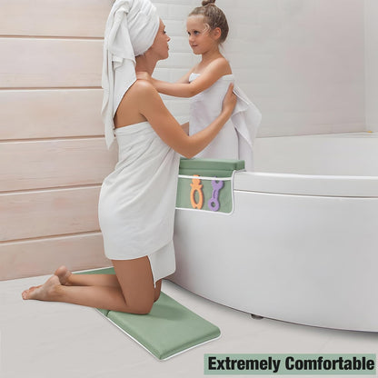 Baby Bath Kneeler & Elbow Rest Pad, Comfortable Non-Slip Kneeling Mat Cushion with Toy Organizer Storage Pockets, Foldable Foam Mat for Toddler Bathroom Bathing Time (Grey)