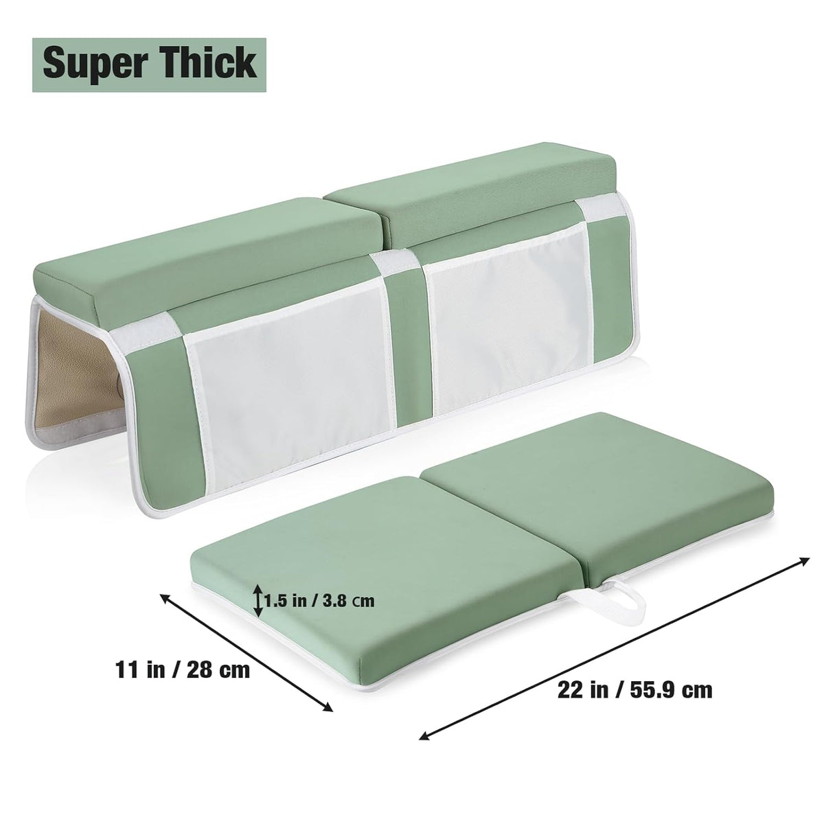 Baby Bath Kneeler & Elbow Rest Pad, Comfortable Non-Slip Kneeling Mat Cushion with Toy Organizer Storage Pockets, Foldable Foam Mat for Toddler Bathroom Bathing Time (Grey)