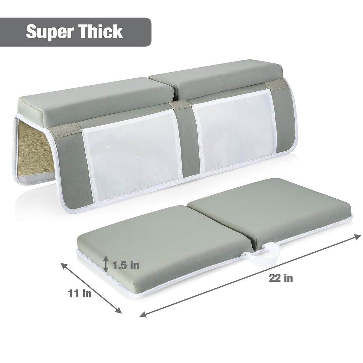 Baby Bath Kneeler & Elbow Rest Pad, Comfortable Non-Slip Kneeling Mat Cushion with Toy Organizer Storage Pockets, Foldable Foam Mat for Toddler Bathroom Bathing Time (Grey)
