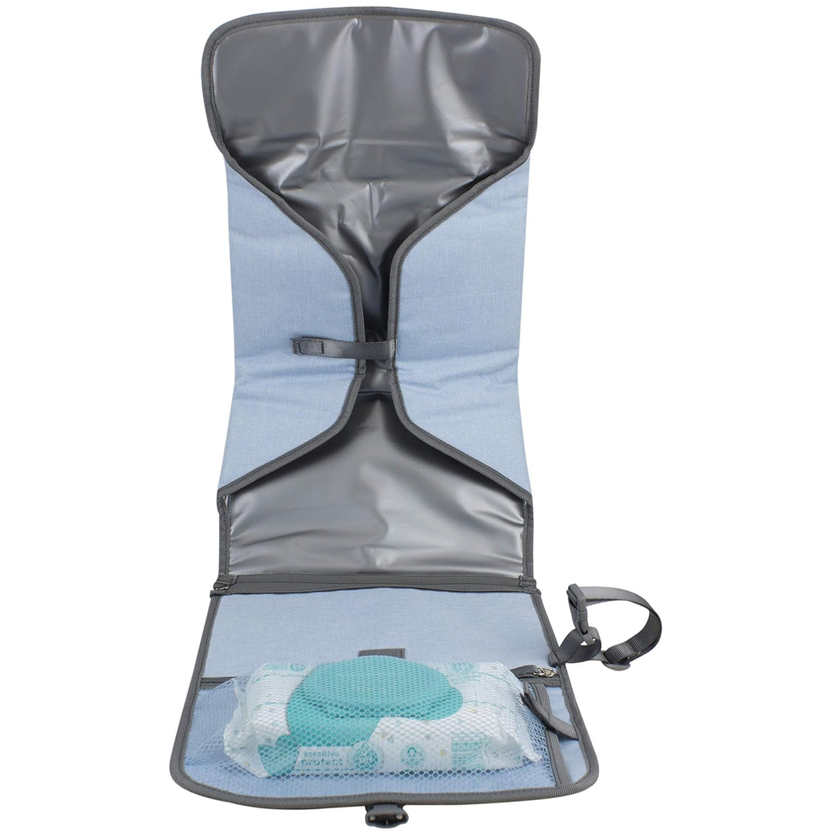 Baby Portable Water Resistant Diaper Changing Pad & Diaper Changing Kit Travel Bag Baby Station On The Go, Purple Chambray