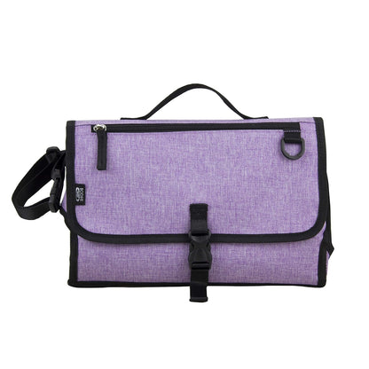 Baby Portable Water Resistant Diaper Changing Pad & Diaper Changing Kit Travel Bag Baby Station On The Go, Purple Chambray