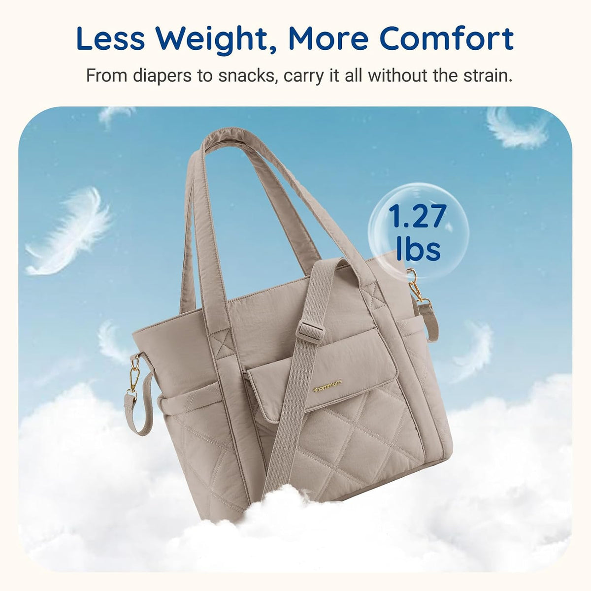 Diaper Bag Tote Small Baby Bag with Insulated Pockets, Lightweight Mommy Tote with Stroller Straps, Nurse Gym Travel