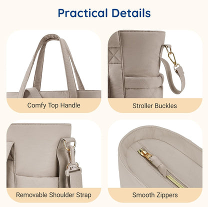 Diaper Bag Tote Small Baby Bag with Insulated Pockets, Lightweight Mommy Tote with Stroller Straps, Nurse Gym Travel