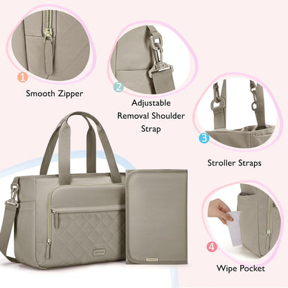 Diaper Bag Tote Small Baby Bag with Insulated Pockets, Lightweight Mommy Tote with Stroller Straps, Nurse Gym Travel