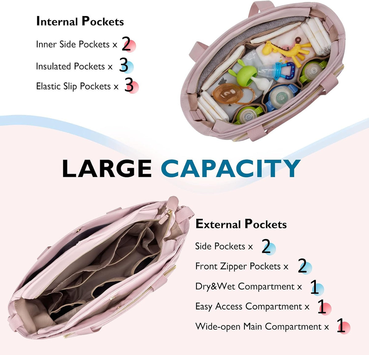 Diaper Bag Tote Small Baby Bag with Insulated Pockets, Lightweight Mommy Tote with Stroller Straps, Nurse Gym Travel