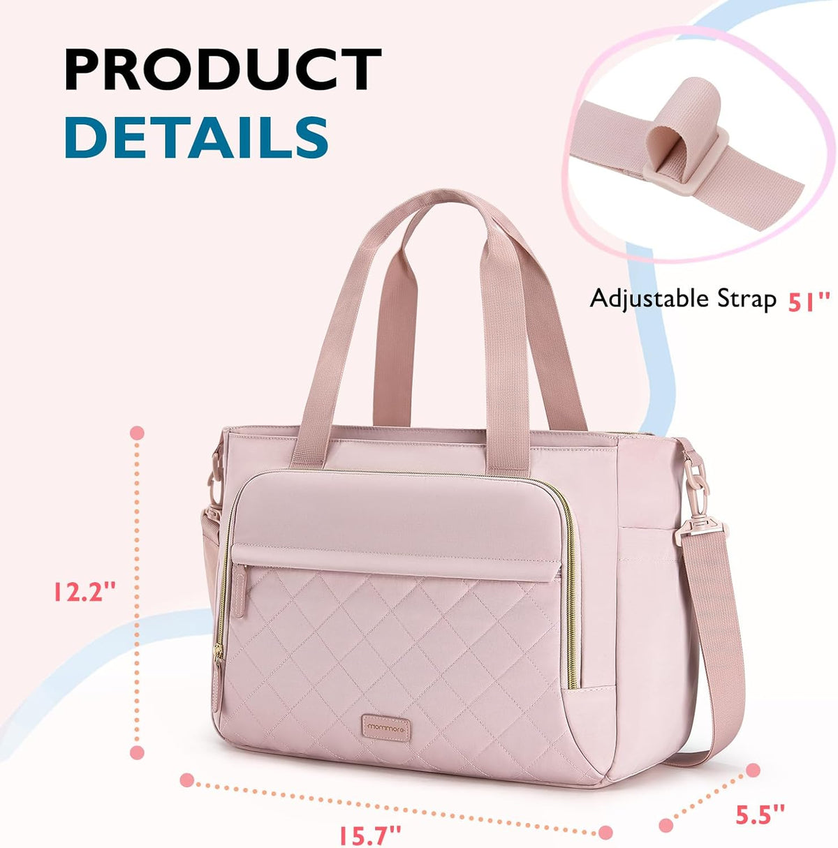 Diaper Bag Tote Small Baby Bag with Insulated Pockets, Lightweight Mommy Tote with Stroller Straps, Nurse Gym Travel