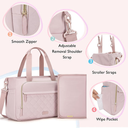 Diaper Bag Tote Small Baby Bag with Insulated Pockets, Lightweight Mommy Tote with Stroller Straps, Nurse Gym Travel