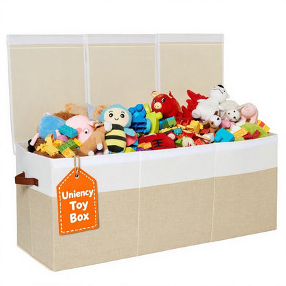 Extra Large Toy Box with Lid,Collapsible Toy Storage Chest,Beige