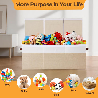 Extra Large Toy Box with Lid,Collapsible Toy Storage Chest,Beige