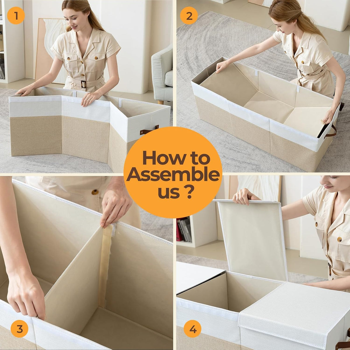 Extra Large Toy Box with Lid,Collapsible Toy Storage Chest,Beige
