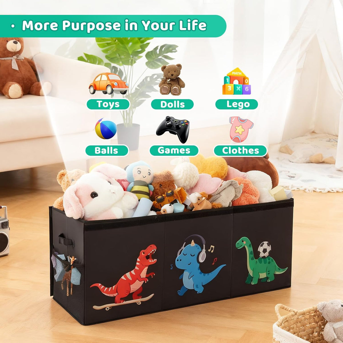 Extra Large Toy Box with Lid,Collapsible Toy Storage Chest,Beige