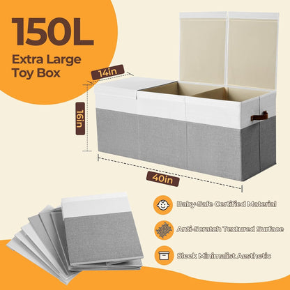 Extra Large Toy Box with Lid,Collapsible Toy Storage Chest,Beige