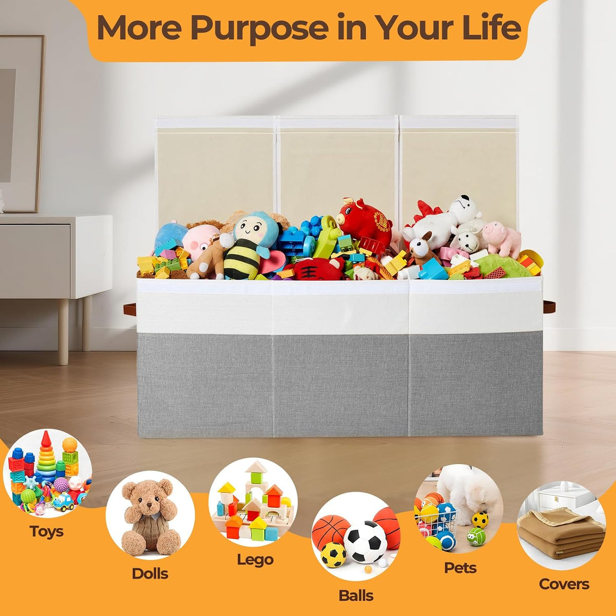 Extra Large Toy Box with Lid,Collapsible Toy Storage Chest,Beige