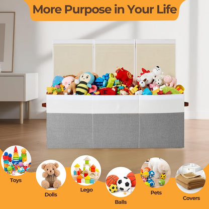 Extra Large Toy Box with Lid,Collapsible Toy Storage Chest,Beige
